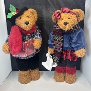Vtg MTY Intl Christmas Carol‎ 20" Teddy Bear Skater Boy Girl Pair Display Plush